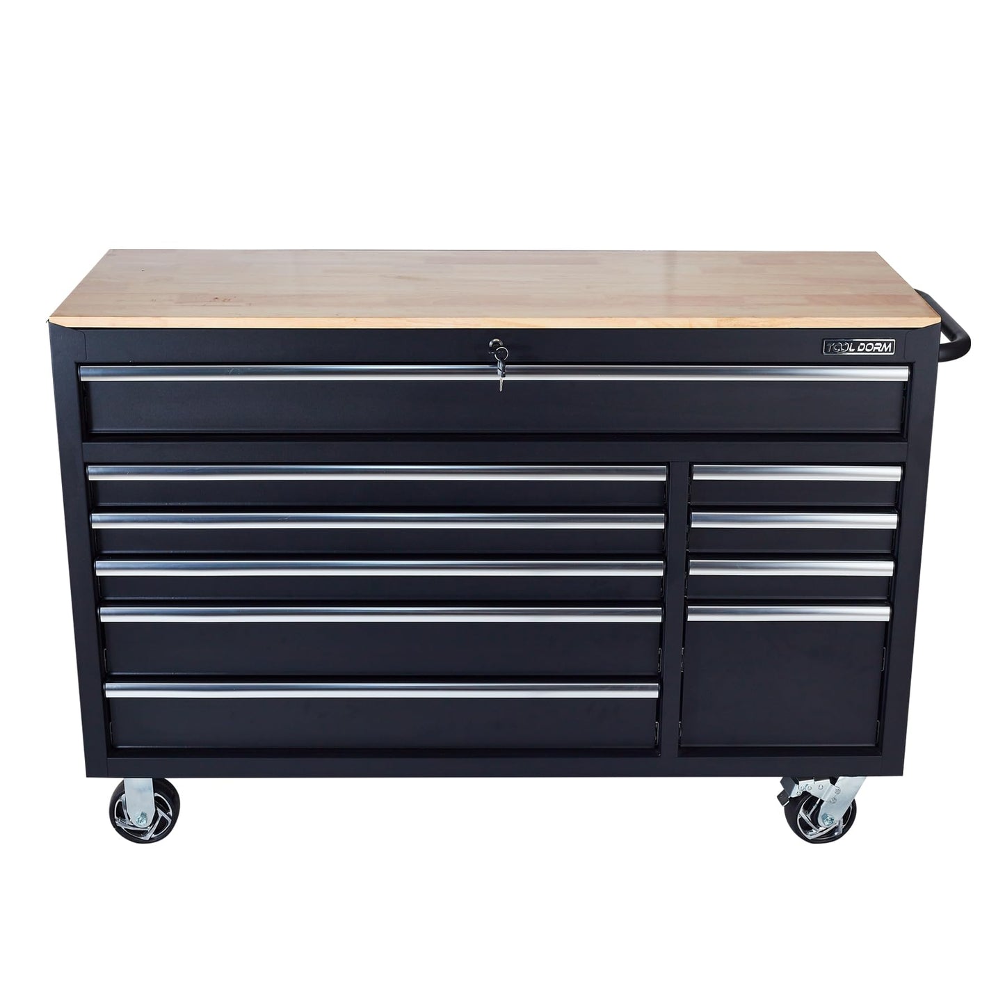 TOOL DORM Rolling Large Tool Chest 56-Inch 10 Drawers, Big Tool Chest with Drawers, Workbench with Wooden Top and Power Strip, Rolling Toolbox with Drawers and Locking System, Black
