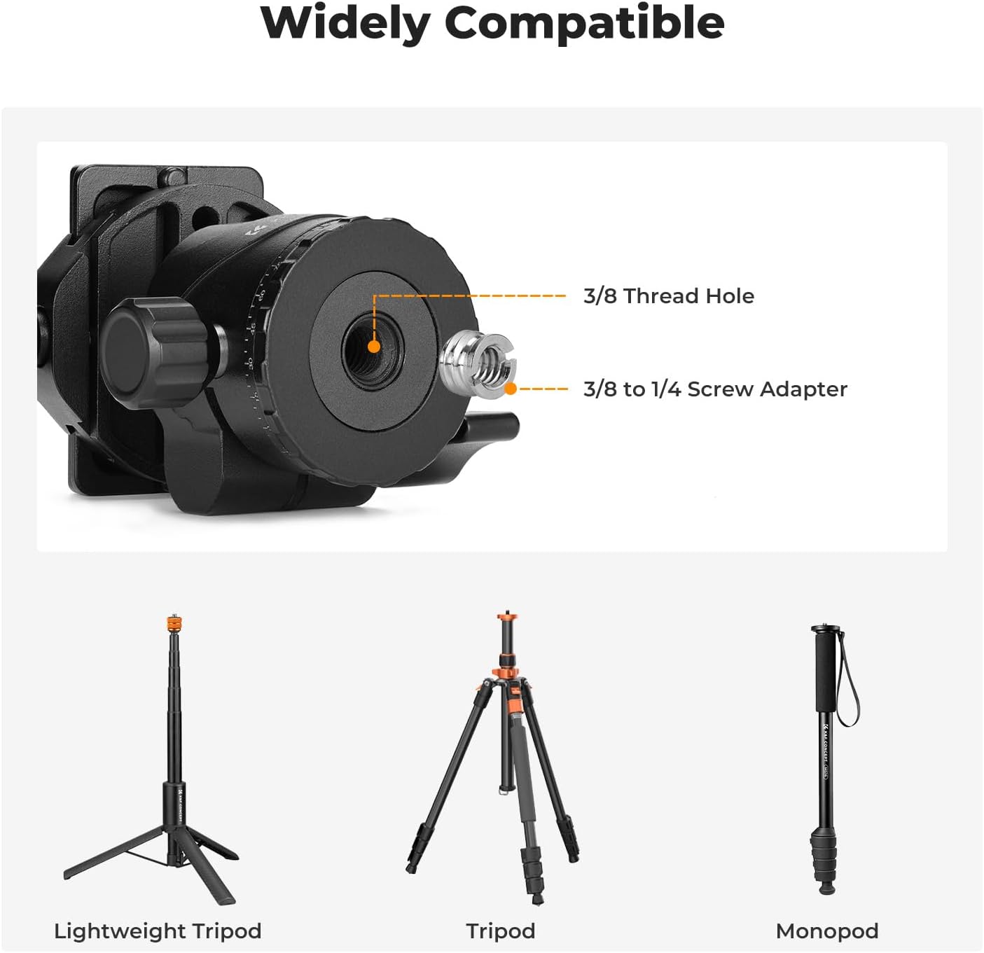K&F CONCEPT 28mm 360 1/4 inch 22 Professional Metal Tripod Ball Head Degree Rotating Panoramic with Quick Release Plate
