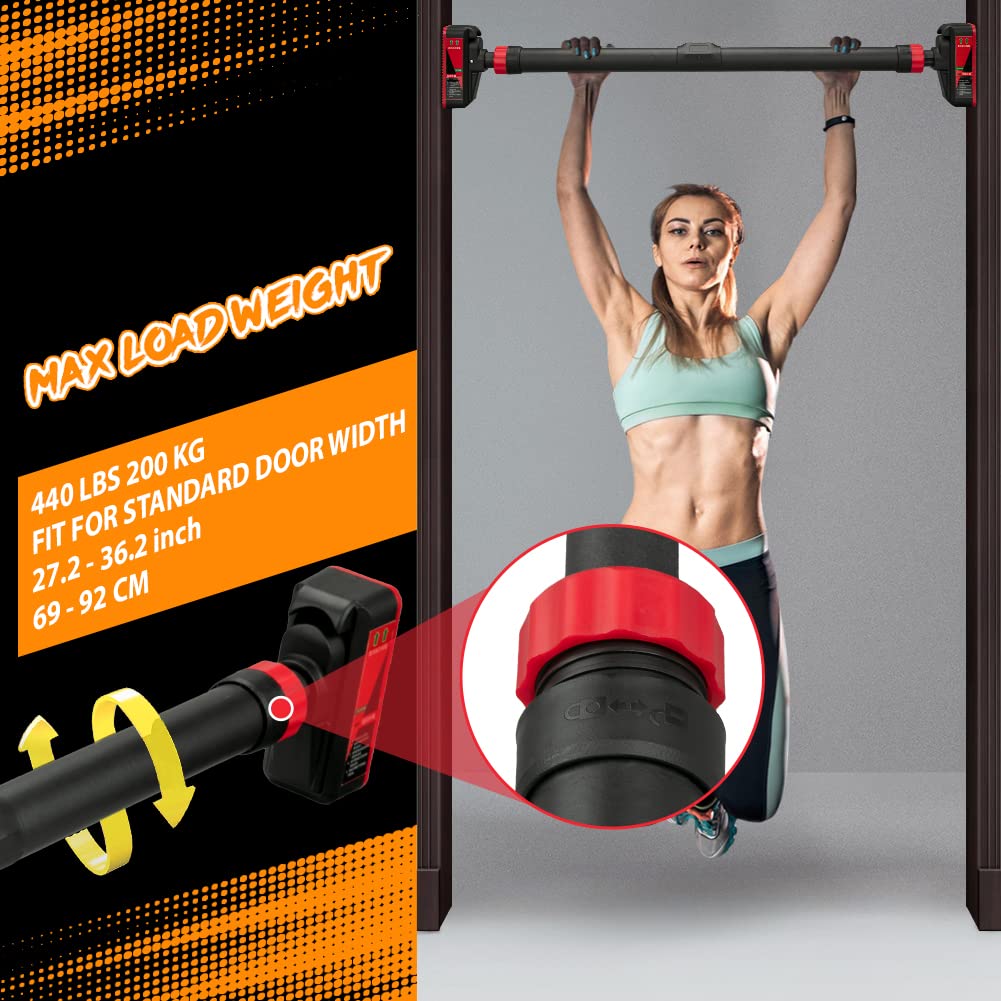 Pull Up Bar for Doorway, Strength Training Pull-up Bars, Chin Up Bar, No Screws, With Level Meter and Adjustable Width for Home Gym Upper Body Workout, No Installation Required, Max Load 440 LBS