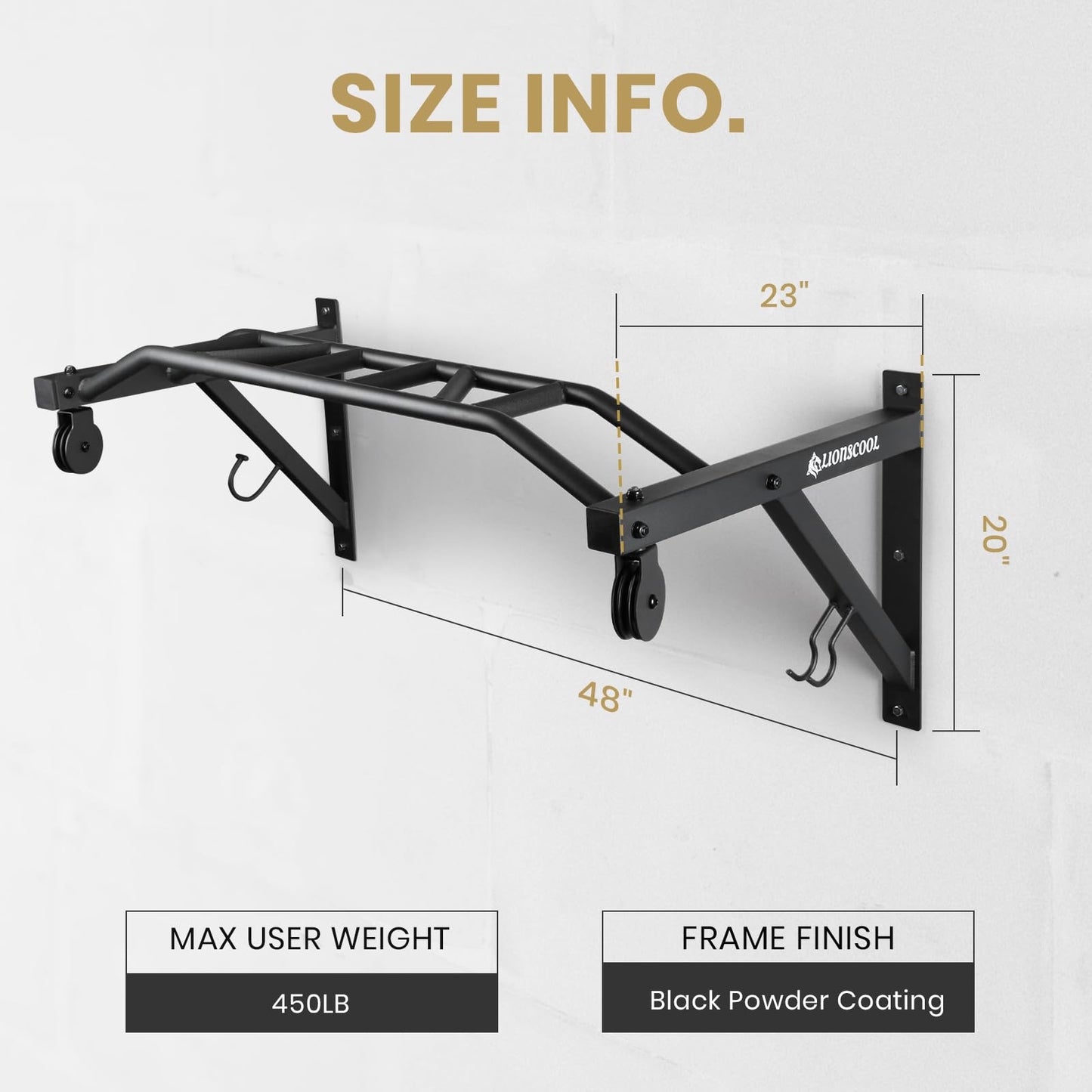 LIONSCOOL Multifunctional Wall Mounted Pull Up Bar with Pulley System (48" APART)