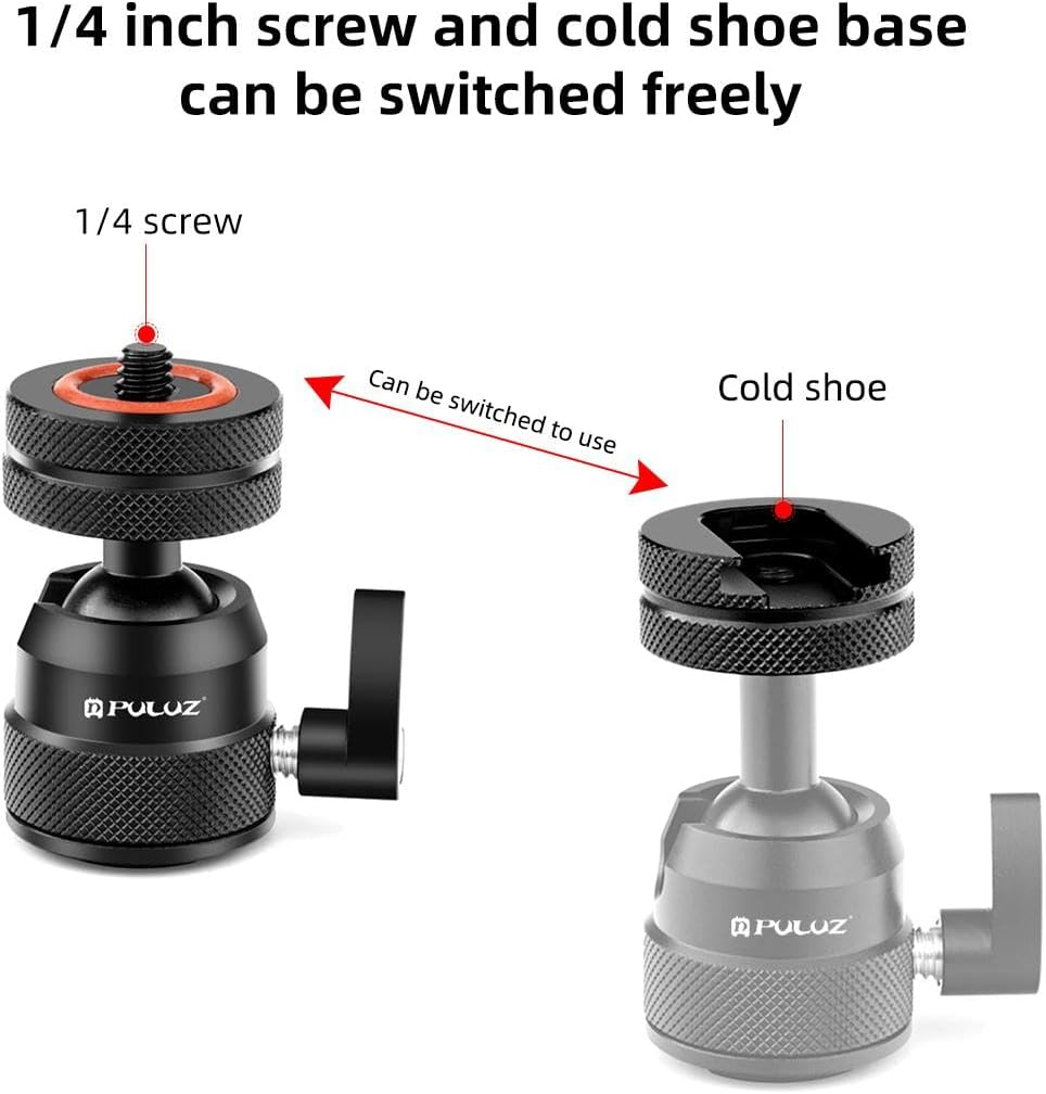 LOPURS 1/4" 360 5.5lb 360 Mini Ball Head, Tripod Head with hot Shoe, Rotatable Ball Heads Camera Mount Adapter, Max