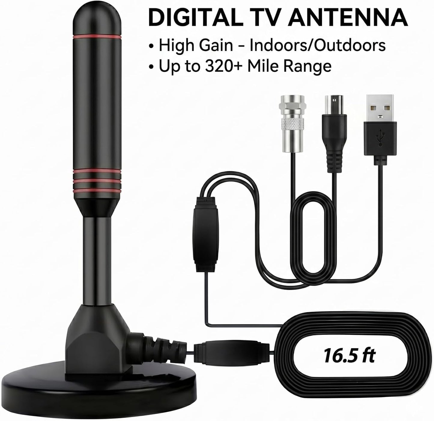 BAOZMINAN 4K 1080p,Easy Installation,16.5ft Cable,2 TV Antenna Smart TV Indoor,Long Range Reception for Local Channels