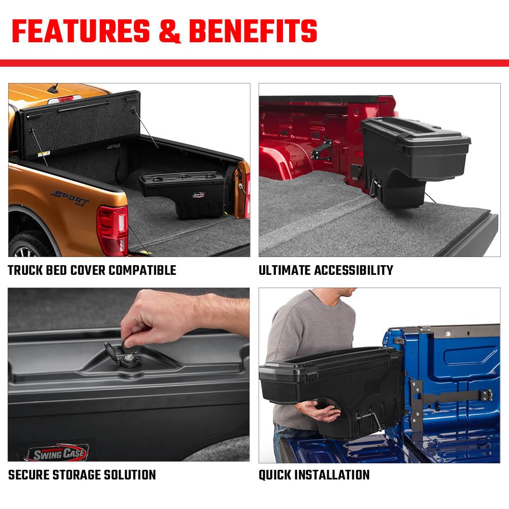 UnderCover SwingCase Truck Bed Storage Box | SC104D | Fits 2019 - 2023 Chevy/GMC Silverado/Sierra 1500 Drivers Side, Black