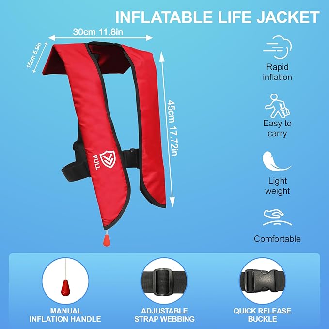Automatic/Manual Inflatable Life Jacket| Inflatable PFD Kayak Vest Adult| Life Vest for Adults| Outdoor Water Sports| Supports up to 330 lbs|33g of Carbon Dioxide Cylinder