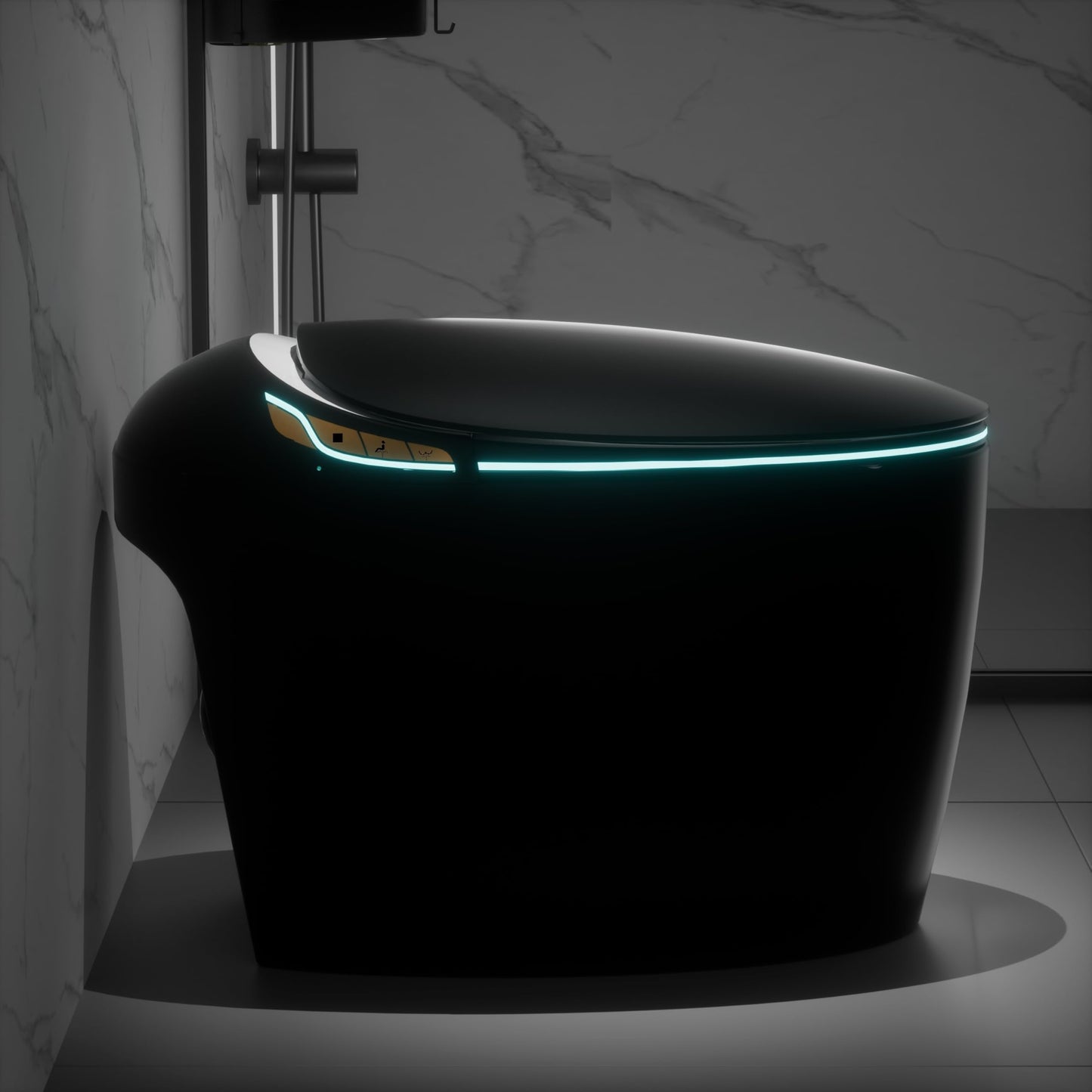 Unique Smart Toilet with Bidet Built In, Intelligent One Piece Toilet For Modern Bathroom, Auto Open/Close Seat, Foot Sensor, LED Display,Night Light, Warm Water & Dryer (Black)