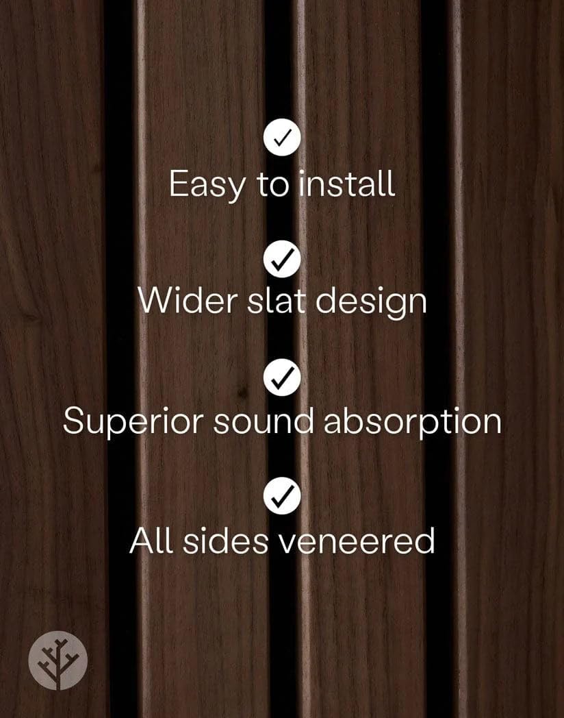 WVH Luxe American Walnut Acoustic Slat Wood Wall Panels, Measures 94.49" x 23.62", Premium Finish, Interior Decor for Walls & Ceilings, Noise Cancelling & Sound Absorbing for Home & Office, 2pcs