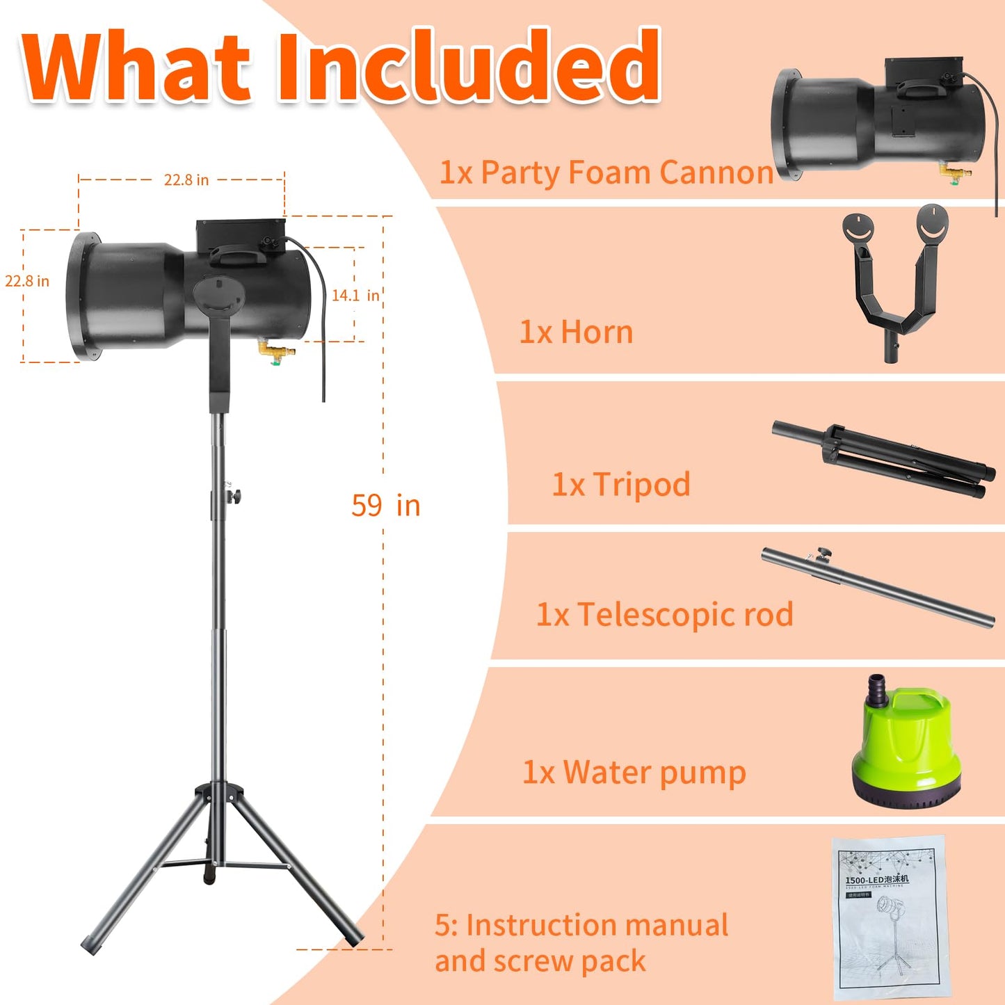 Foam Machine for Party whit 9 LED Lights, Party Foam Machine with Water Tank, Foam Cannon for Garden, Pool, Indoor, Birthdays, Celebrations, and Backyard Events