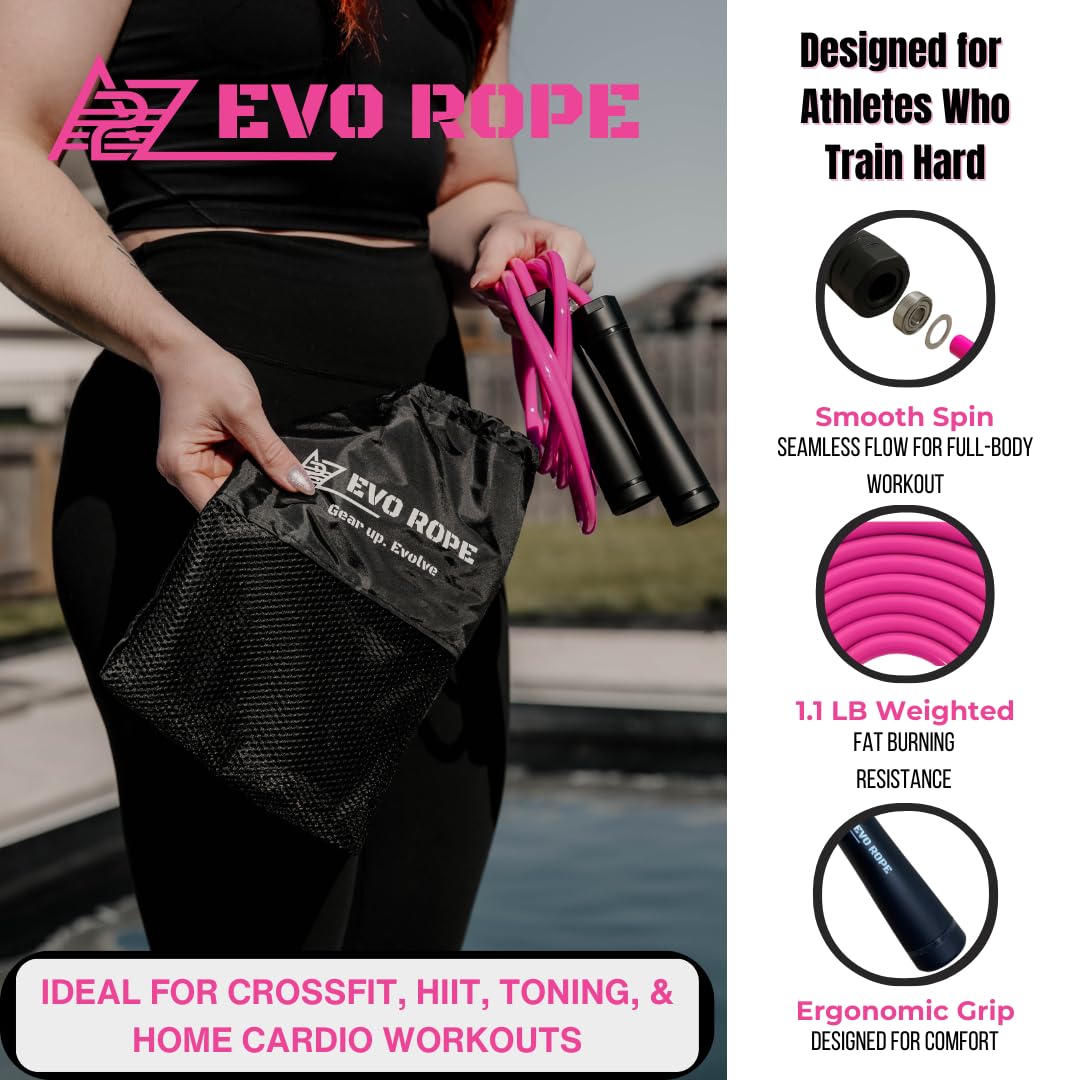 Evo Rope | 1.1LB Weighted Jump Rope for Women & Men – Adjustable 10mm Heavy PVC Skipping Rope for Fitness, Ideal for High-Intensity Training, MMA, Boxing, CrossFit, Weight-loss Workouts