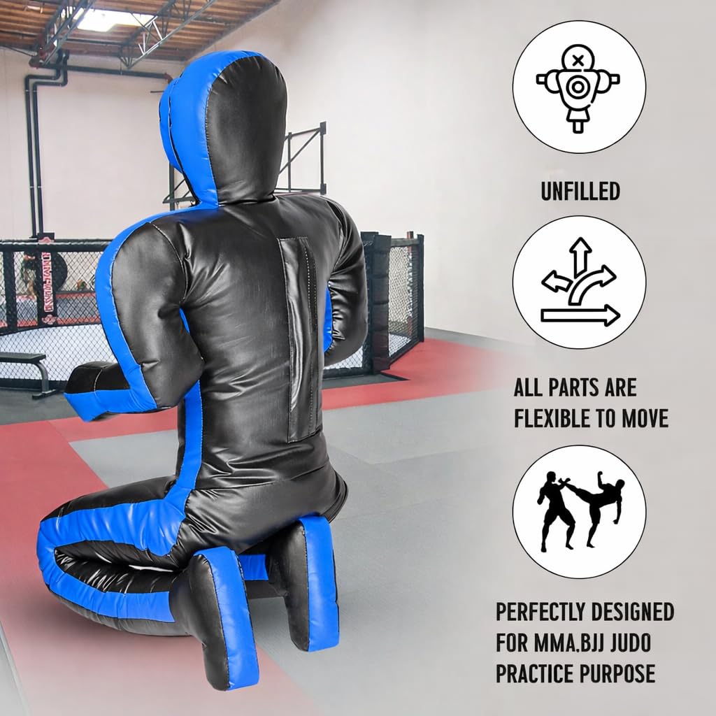 Grappling Dummy Multicolor BJJ, MMA, Wrestling & Judo Training Dummy Durable Punching Bag for Martial Arts & Self Defense Practice 180cm Unfilled (Black/Blue)