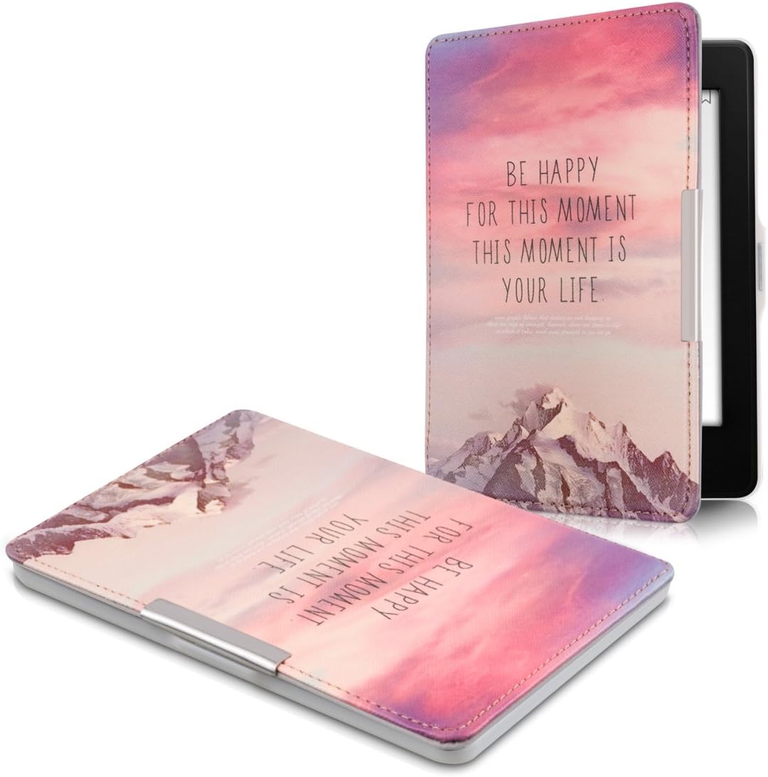 Be Happy Kindle Paperwhite Case - Stylish Cover in Pink, Violet & Coral