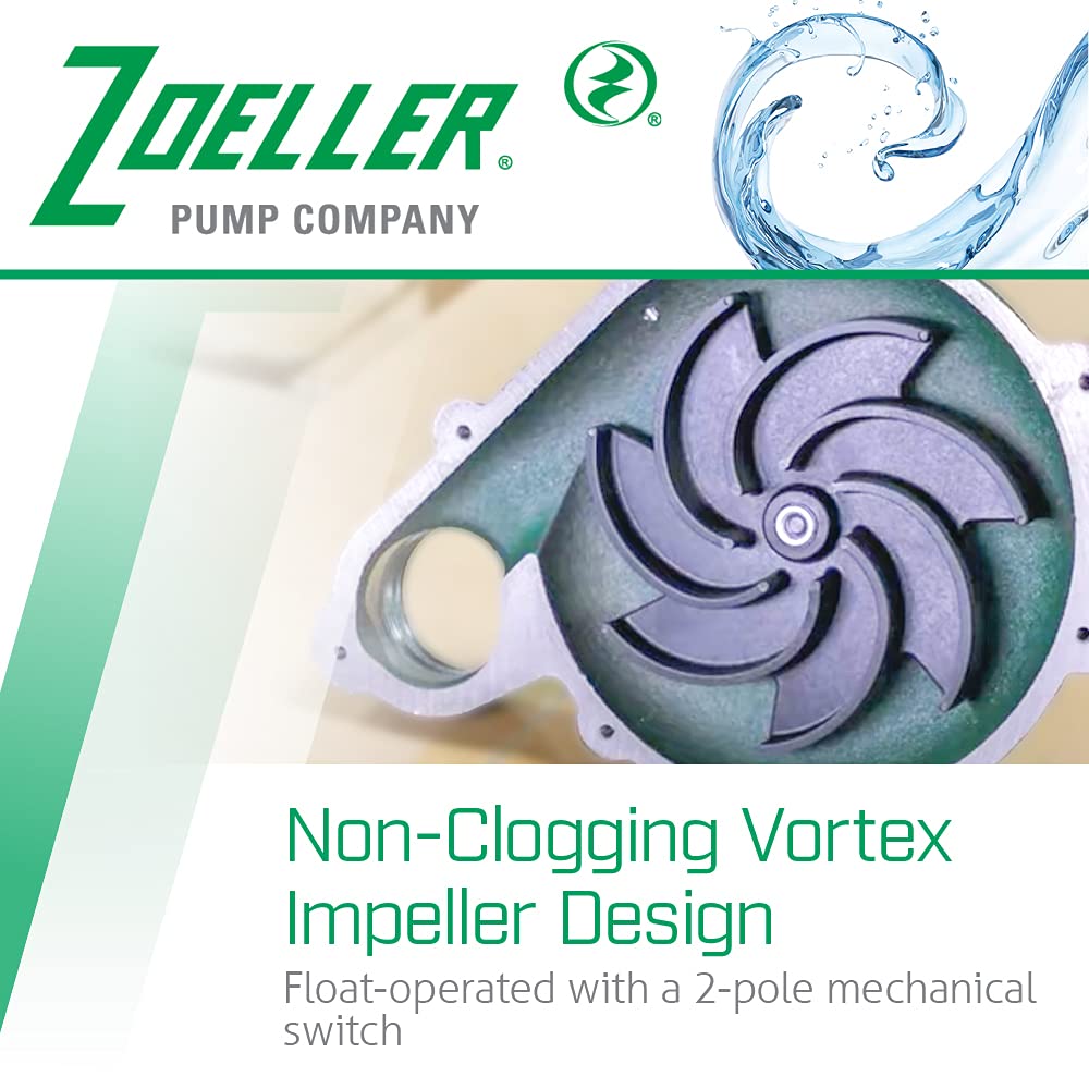Zoeller Waste-Mate 267-0001 Sewage Pump, 1/2 HP Automatic – Heavy-Duty Submersible Sewage, Effluent or Dewatering Pump