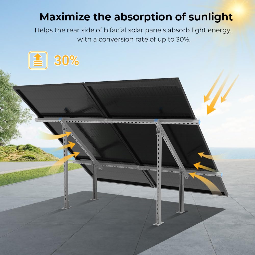 SUNGOLDPOWER Adjustable Solar Panel Ground Mounting Bracket,Expandable Mount Brackets for 2pcs 300W/450W/500W/560W/590w Panels,for Large Scale Install,Farm,Off-Grid System (Ground Mounting Bracket)