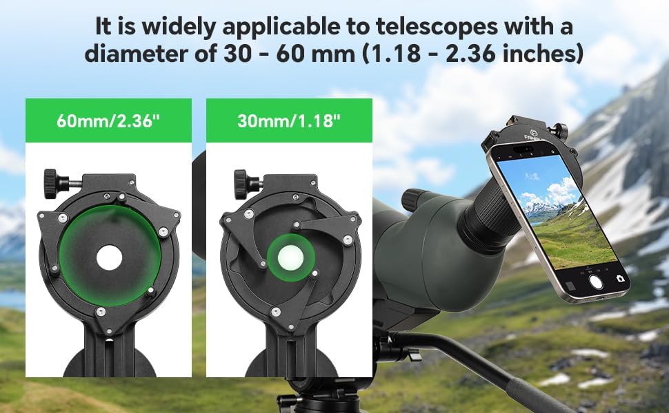 FANAUE Telescope Phone Adapter, Spotting Scope Smartphone Phone Mount for Binoculars Monocular Microscope, Magnetic