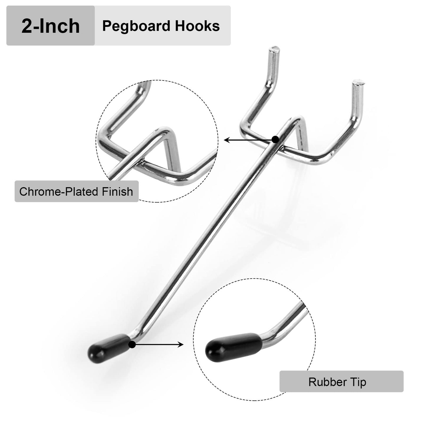 SENENQU 100PCS 4 Inch Pegboard Hooks Peg Board Hooks Accessories Fit 1/8” and 1/4” Peg Board with Rubber Tipped, Metal Pegboard Hooks for Garage, Office, Kitchen, Store