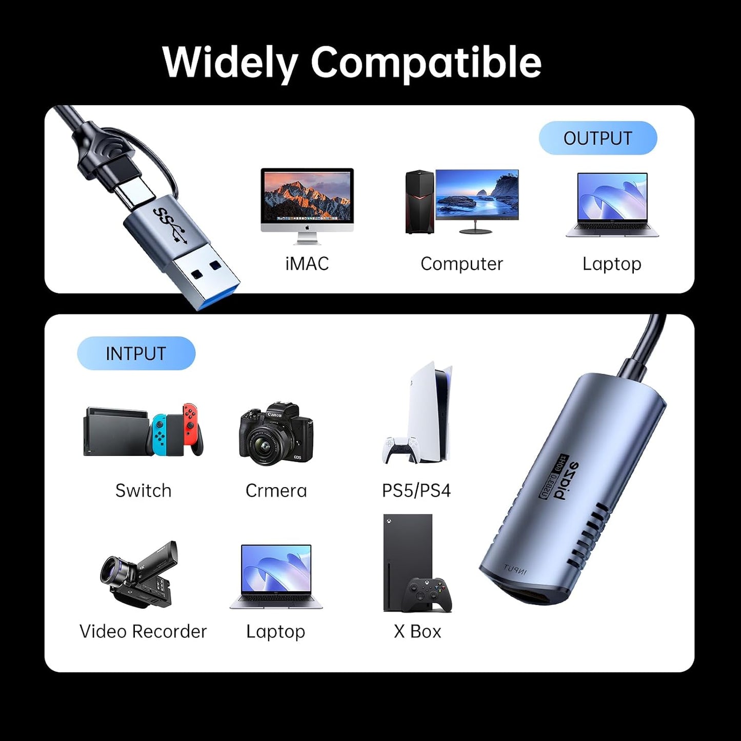 biaze 4K 1080P 60FPS PS5, Video Capture Card, HDMI to USB/USB C Capture Card Video Capture Device for Streaming Game