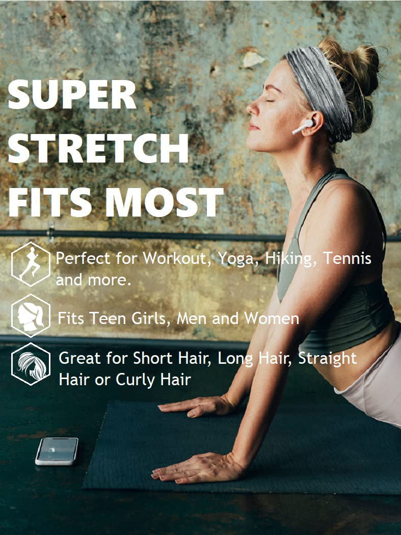 TERSE Sweat Bands Headbands for Women: Workout Headbands for Women Non Slip, Sweatbands for Sports Yoga Running
