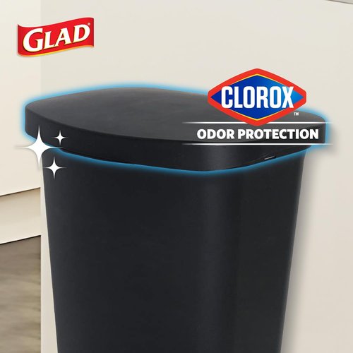 Glad 13 Gallon Trash Can - Hands-Free Plastic Kitchen Waste Bin with Odor Protection | Black
