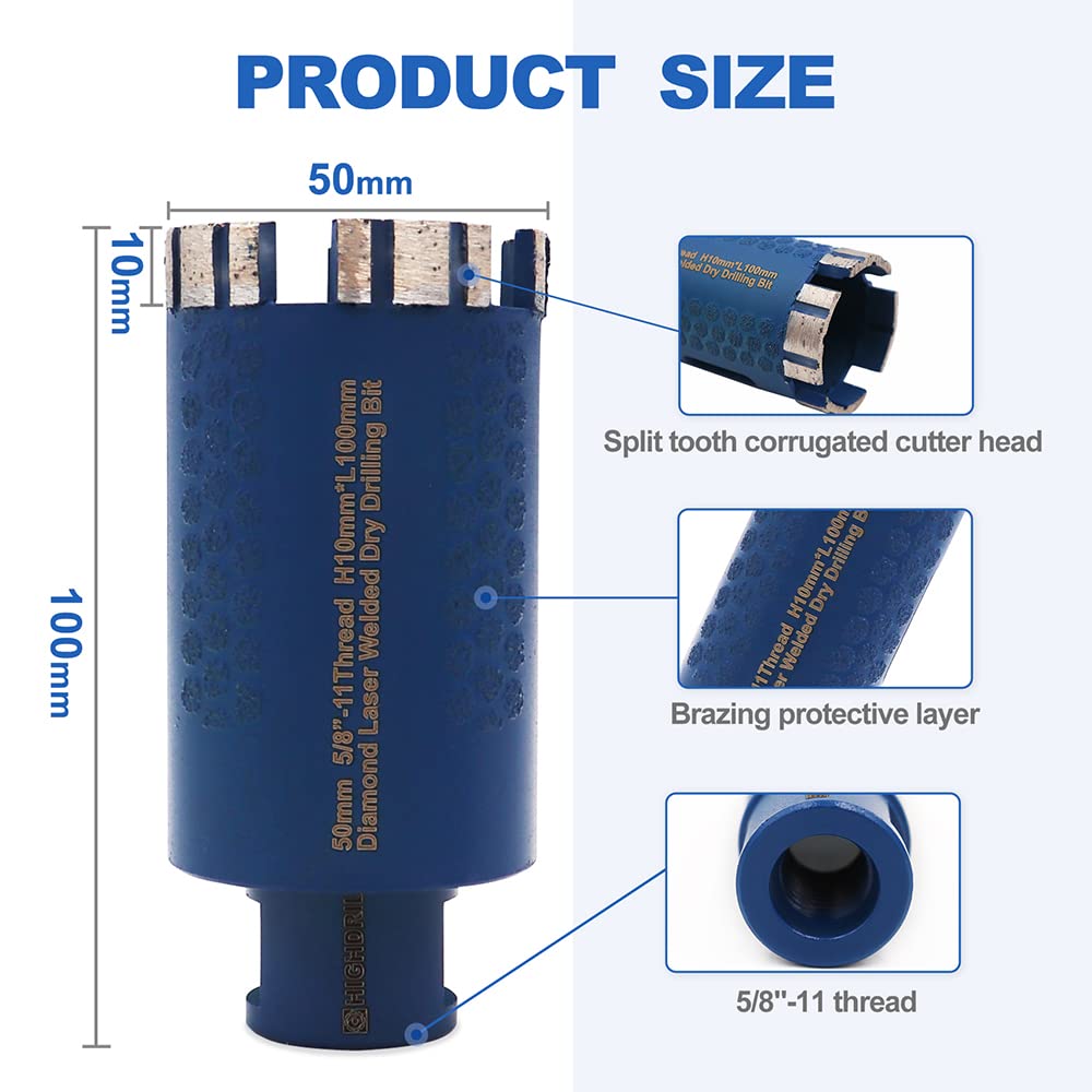 HIGHDRIL 13Pcs Diamond Hole Saw Kit and HIGHDRIL Diamond Core Drill Bit,Diameter 2 Inch