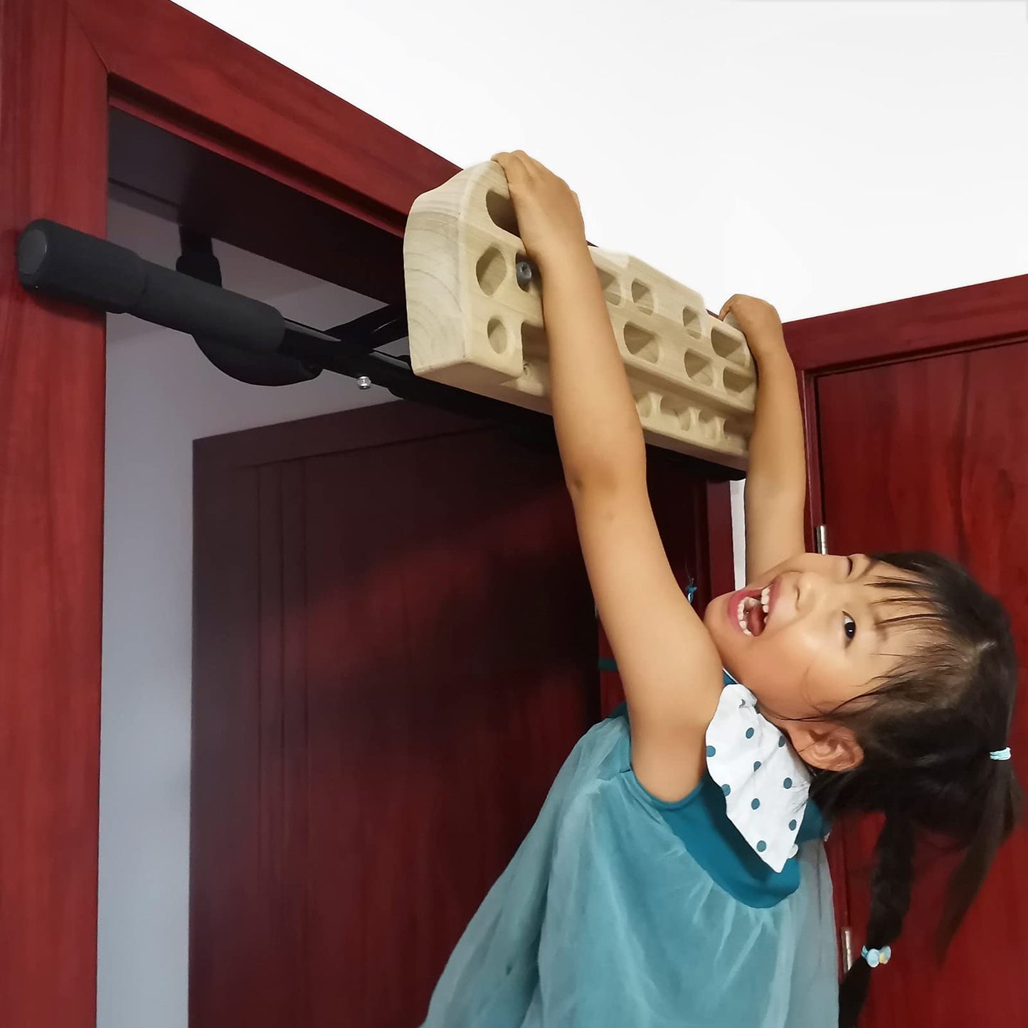 Hangboard Rock Climbing Hangboard with Door Way Pull Up Bar; Including Jugs, Pinches, Pockets, Edges and Slopes for Rock Climbing Training (10-21 cm)