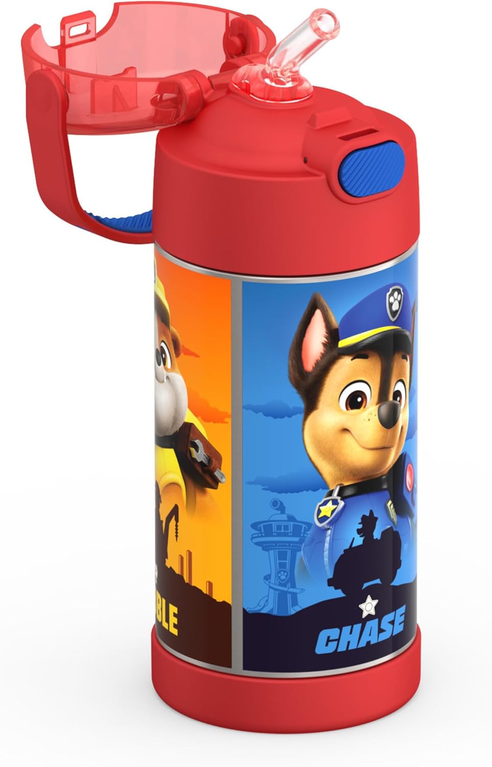 THERMOS FUNTAINER Water Bottle - 12 Ounce Kids Stainless Steel Vacuum Insulated with Straw | Paw Patrol Design