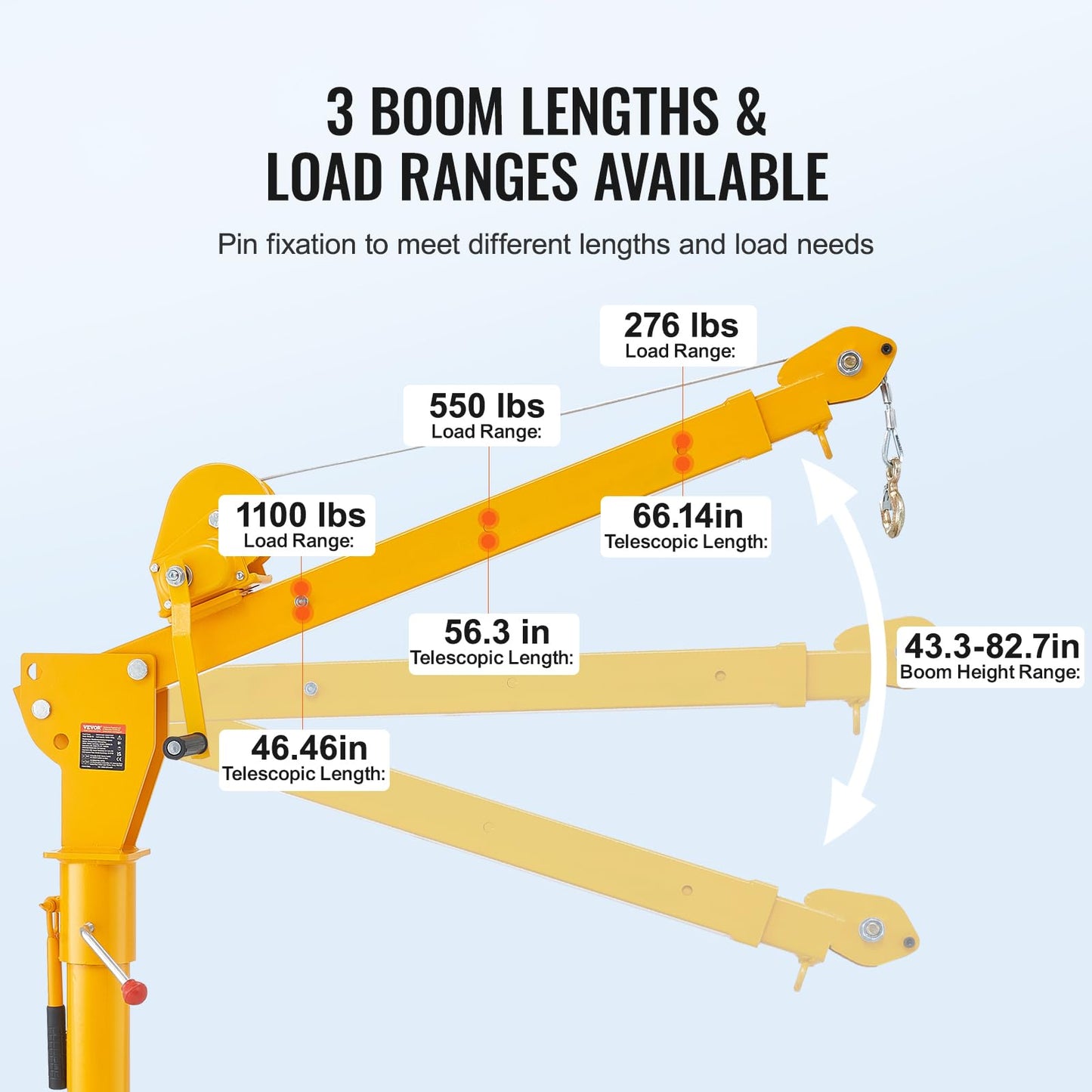VEVOR Pickup Truck Crane with 1100 lbs Manual Winch, Folding Truck-Mounted Bed Crane, Steel Pickup Truck Jib Crane Hoist 360° Swivel for Lifting Goods in Construction, Factory