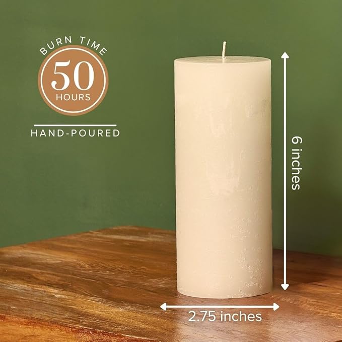 Simply Soson 3x6 inch Ivory Pillar Candles Set of 3, Rustic Texture, Unscented Ivory Candles, Dripless Candles, 3 inch Pillar Candles Ideal as Wedding, Parties, Spas, Dinner, Home Decoration, Church