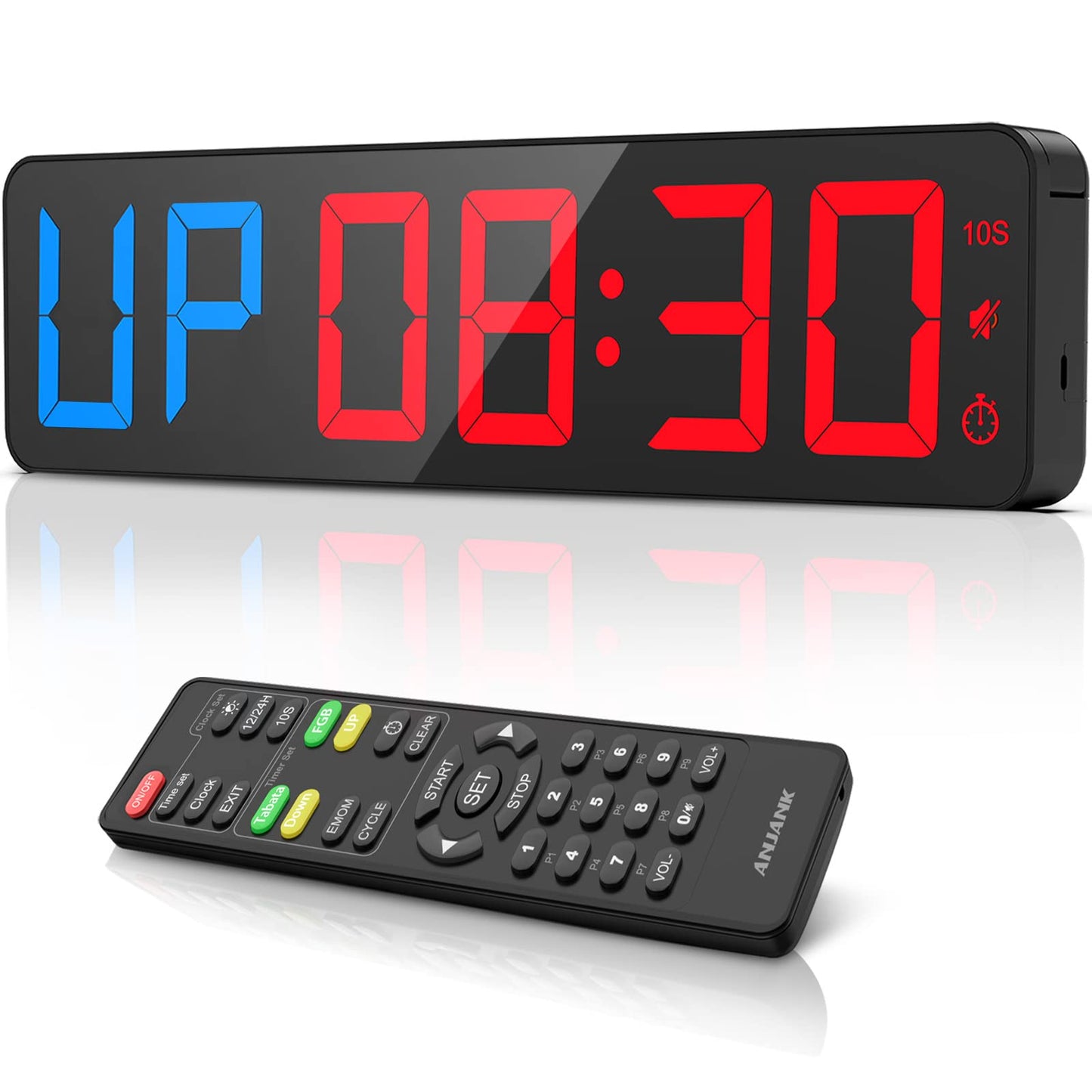 Gym Timer 15" Large LED Display Wall Clock | Gym Interval Workout | Count Down & Up | Stopwatch | Adjustable Buzzer Volume | Upgraded Remote | Digital Timer for Fitness Classroom Home Garage Outdoor