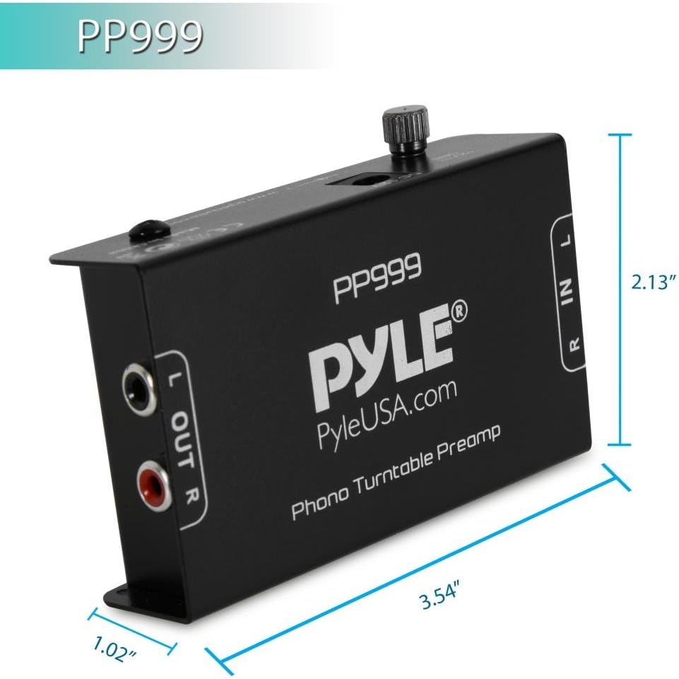 12 PP999 Pyle Phono Turntable Preamp - Mini Electronic Audio Stereo Phonograph Preamplifier with RCA Input, RCA Output