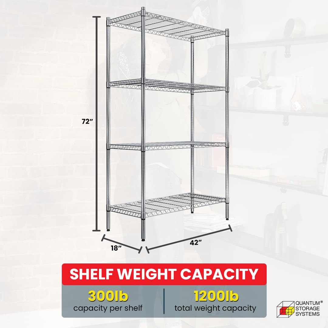Quantum Storage Systems RWR72-1842LD Adjustable Wire Chrome 4 Shelves 72" H x 42" W x 18" D