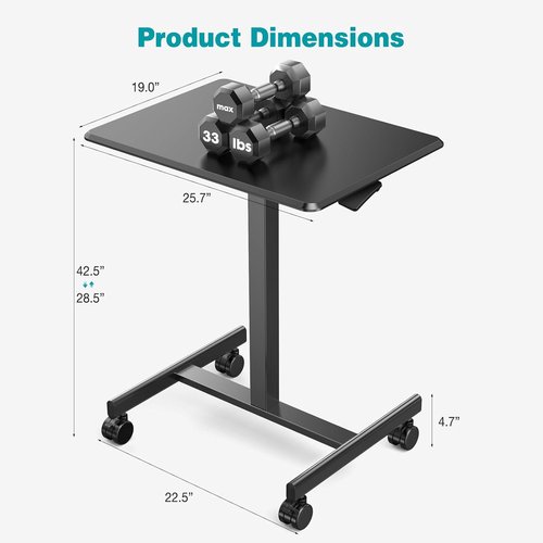 DUMOS Portable Small Standing Desk - Adjustable Height Laptop Workstation with Lockable Wheels | 19 Inch Black