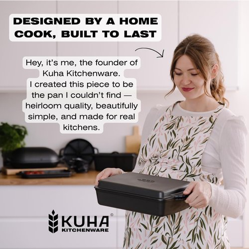KUHA Square Cast Iron Dutch Oven 2-in-1 - Pre-Seasoned Cookware with Skillet Lid & Casserole Dish - 13" x 9", 6 QT