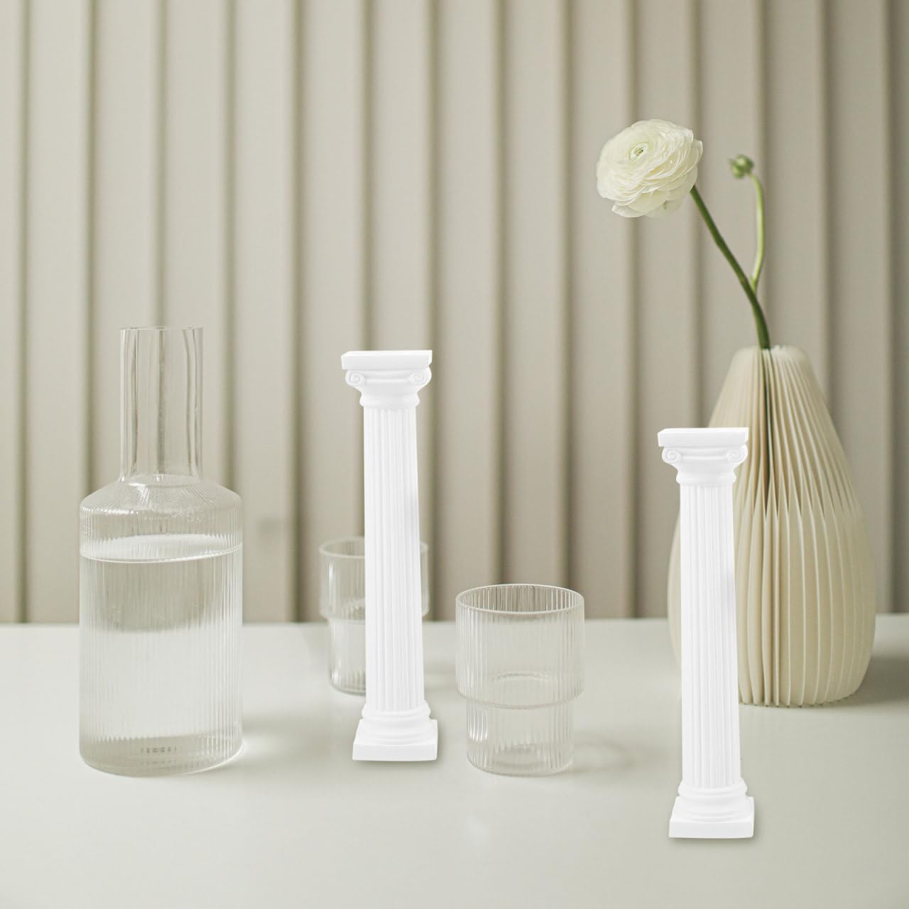 Roman Column Decorating Set - 6 White Mini Columns for Home Décor & Photography Props | Nordic Classic Design