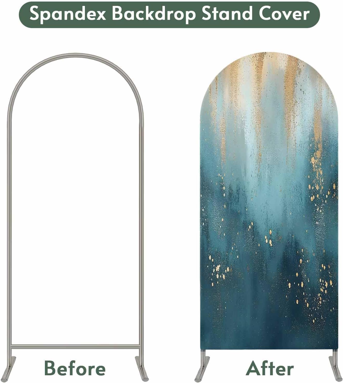 Jnbasdffb 7.2 Turquoise Gold Geometric Wedding Arch Cover,Stretchy Spandex Arch Backdrop Stand Covers FT,Modern