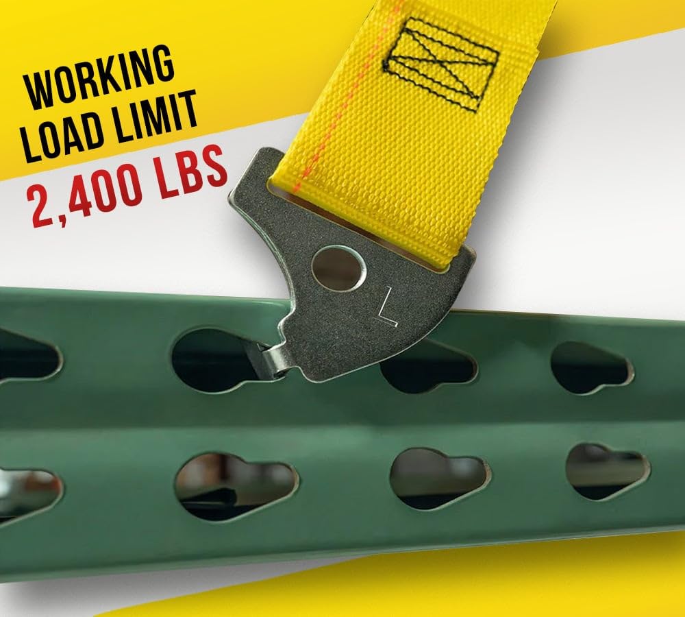 Mytee Products 8 Pack 2"x98.5" Pallet Rack Safety Straps for 8 ft Pallet Bays - 2400 lbs Breaking Strength Rack Safety Straps for Holding Pallets in Place - Warehouse Storage Shelving Accessories