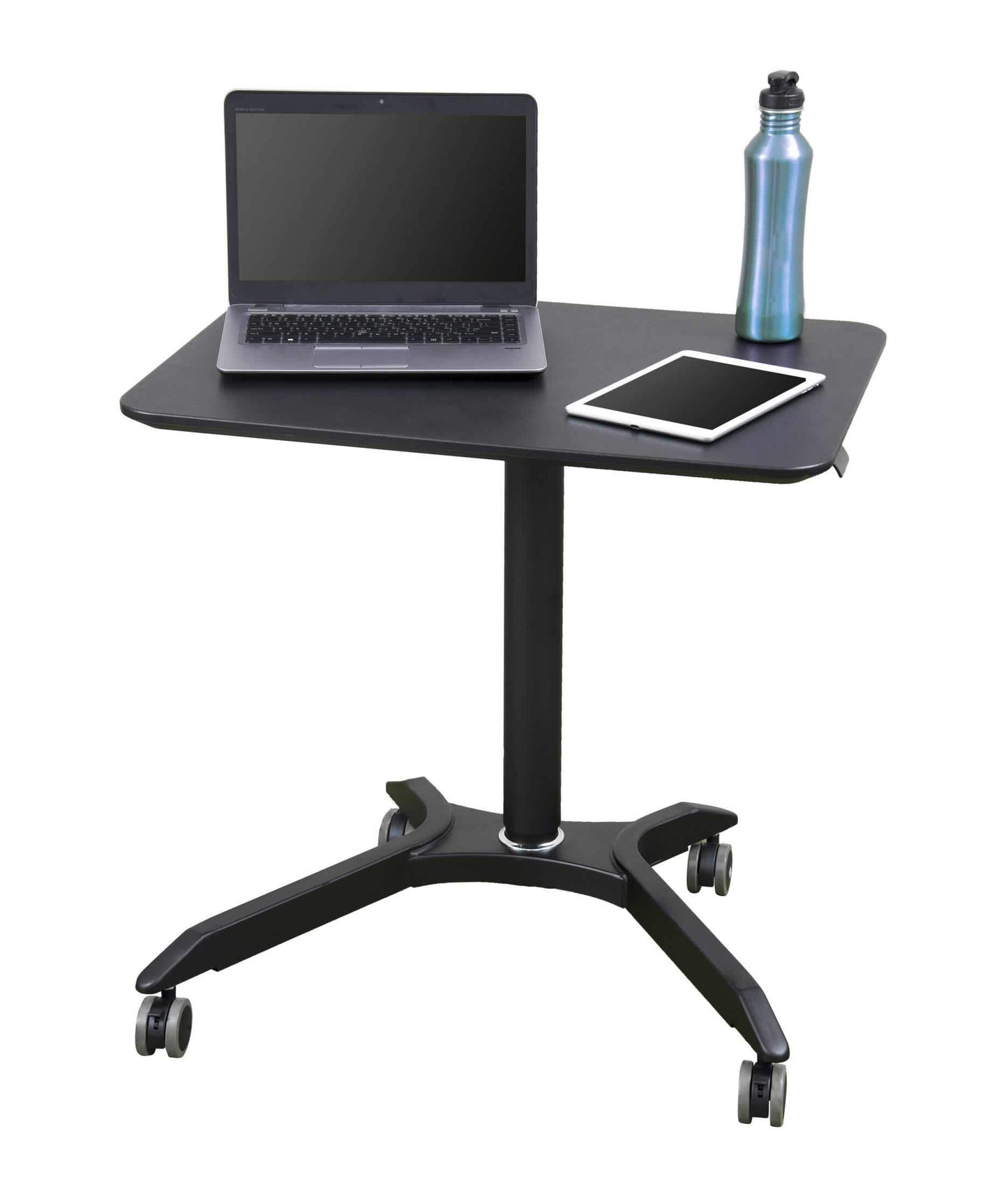 Stand Up Desk Store Pneumatic Adjustable Height Rolling Mobile Laptop Standing Desk Cart (Black Frame/Black Top, 28" Wide)