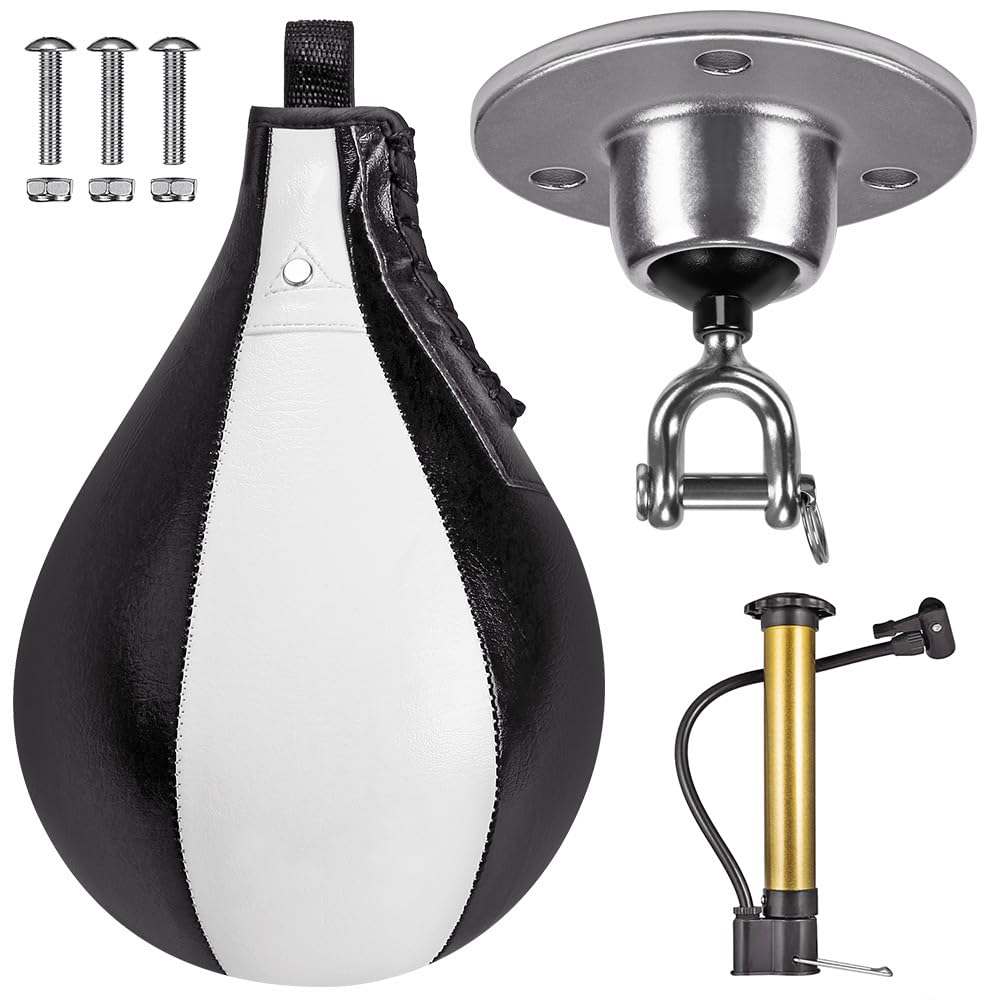 Benelabel Speed Bags for Boxing with 360° Swivel Mount Leather Boxing Speed Bag with Hanger and Inflator - Easy to Install and Use - Improve Your Speed and Reflexes