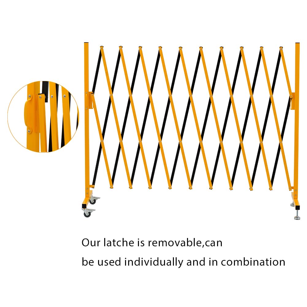GYMTIME Industrial Expandable Metal Barricade, 11 FT, 47 inch high, Yellow and Black, Upgraded, Portable Safety Barrier with Casters, Flexible Fence Mobile Barrier Gate, Adjustable Traffic Fence
