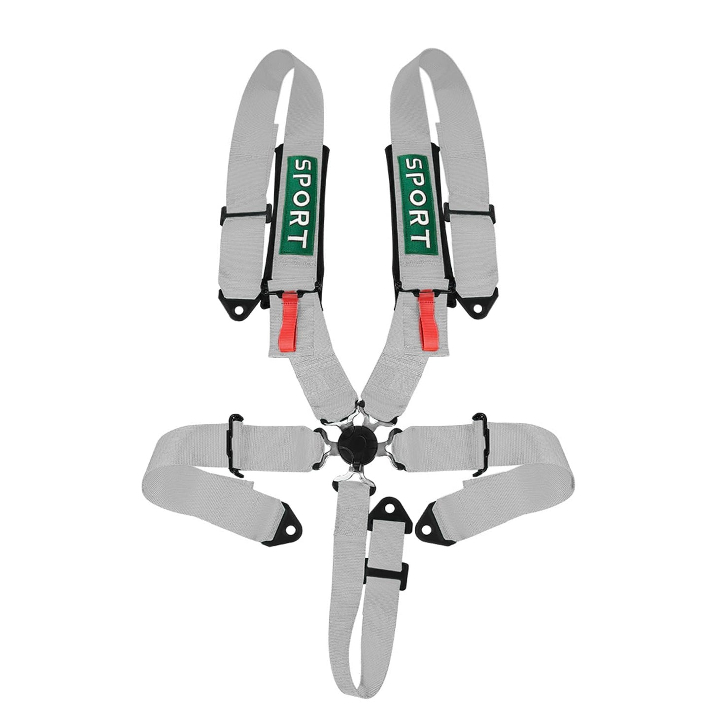 BESTZHEYU Compatible for SFI 5-Point Racing Harness Set with Ultra Comfort Heavy Duty Shoulder Pads Universal Polyester Harness Set Silver (Pack of 1)