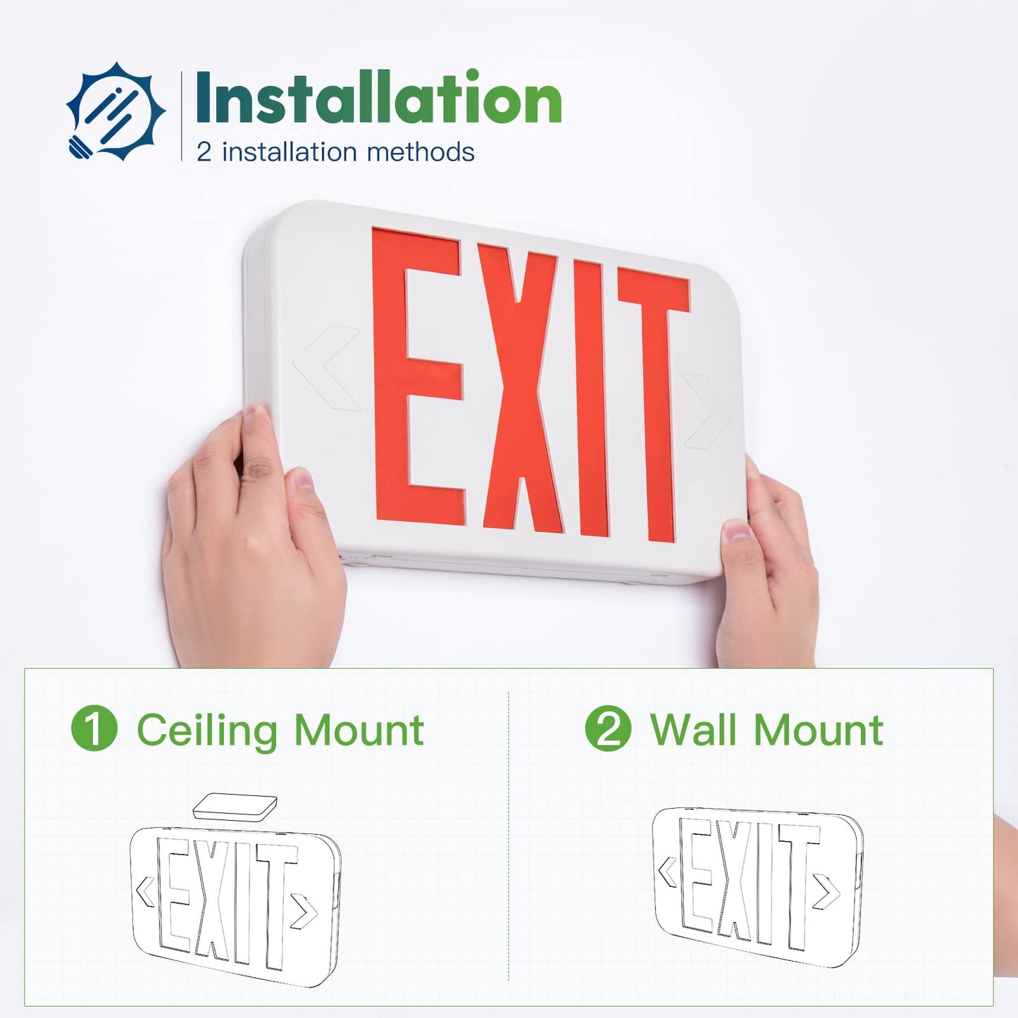 FREELICHT 6 Pack Red Double-Sided LED Exit Sign with Battery Backup,Exit Sign for Business,Easy To Install,UL Certified,AC 120/277V