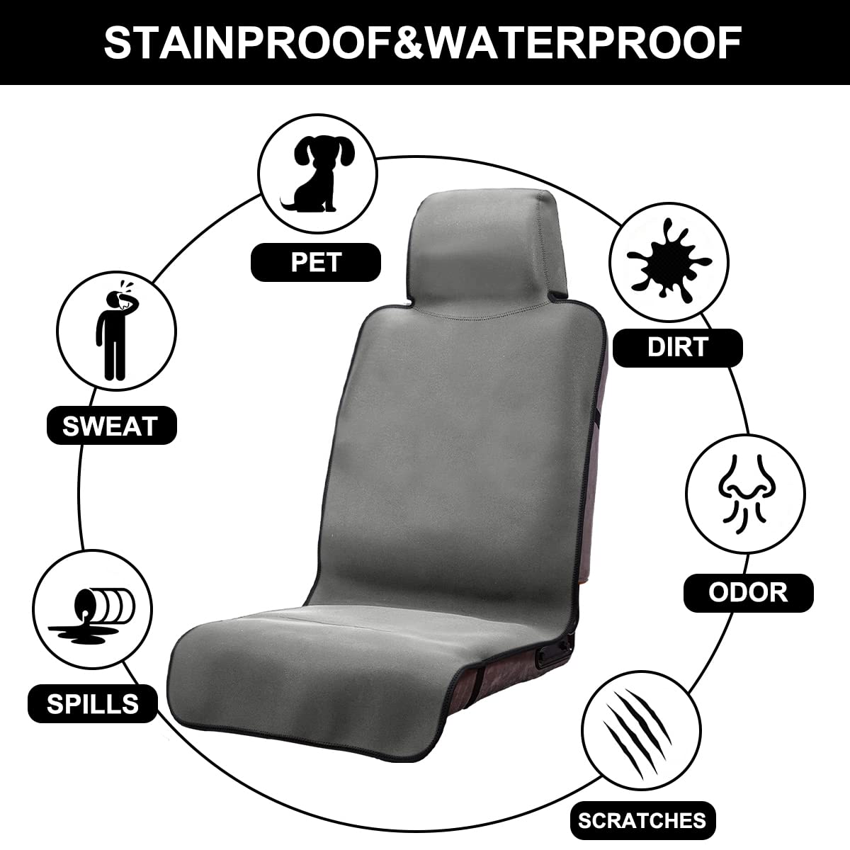DREAMANIA Waterproof Seat Cover, Upgraded Sweat Carseat Protector, Perfect for Universal Anti-Slip Car Truck SUV Seat, Ideal for Surfing Yoga Gym Workout, Grey
