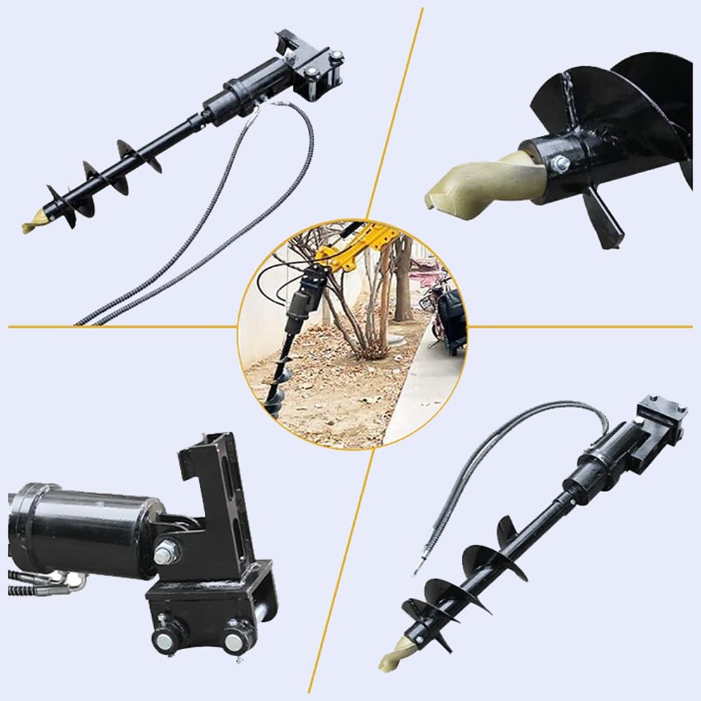 ATTACHXPRO Mini Excavator Auger Drill Attachment For 0.8 to 1.5 Tons Diameter 200mm with 2 Hydraulic Hoses,or Digging Holes, Drilling Pilesf Planting (200mm+300mm)