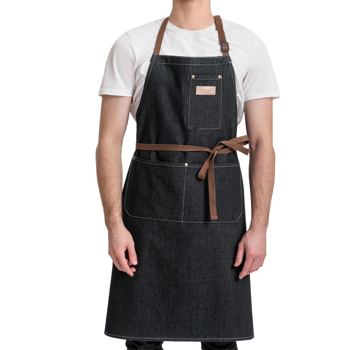 ROTANET Denim Work Apron with 3 Pockets Jean Shop Aprons for Chef Hairstylist Kitchen Woodworking for Men Women Black