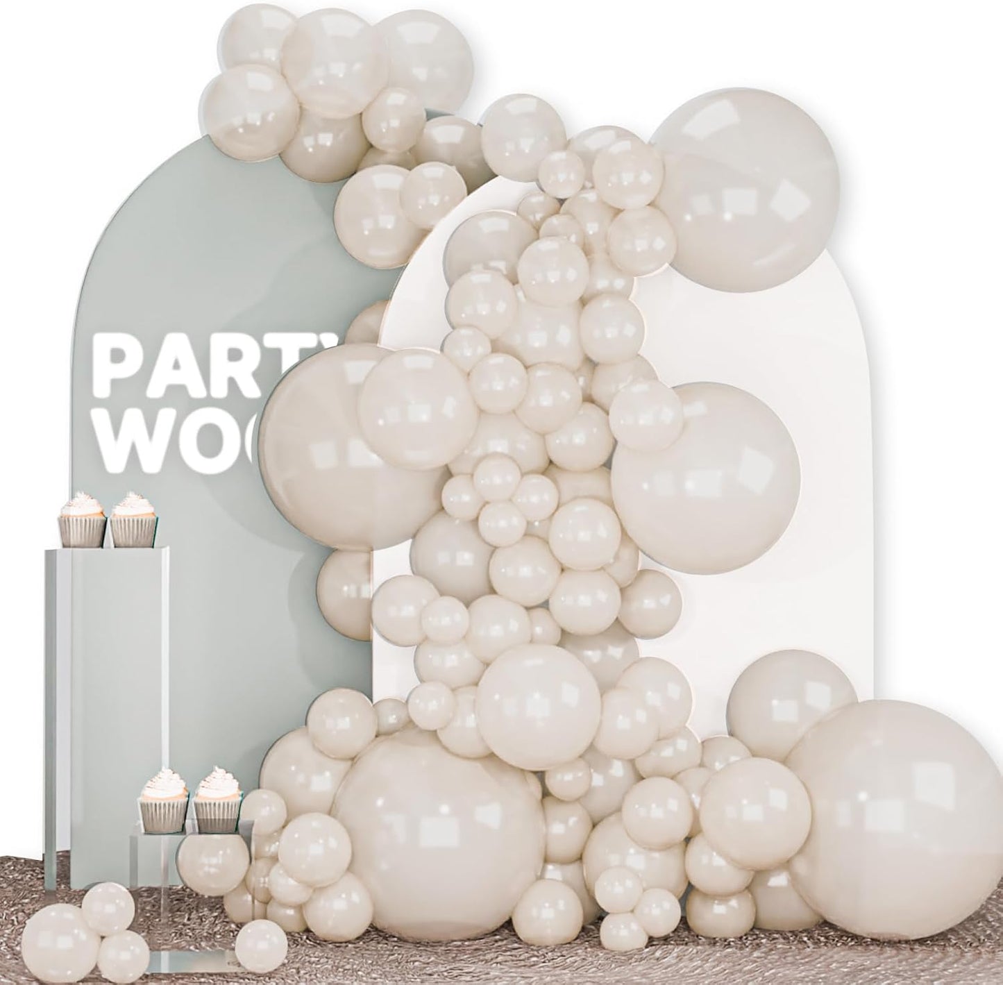 PartyWoo Pearl Beige Balloons - 140-Piece Arch Kit | Off-White, Sand & Cream for Weddings & Events