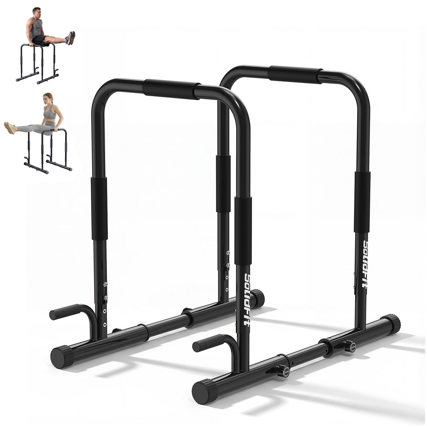 SolidFit 2-in-1 Dip Bar Station - Dip Bars & Push Up Bars Calisthenics Equipment with 420LB Bolt Washer Stable Design Dual Inner Connectors Portable Adjustable for Home Gym Strength Training Black