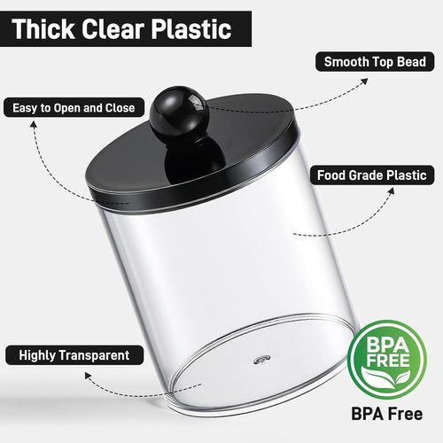 8 Pack Acrylic Qtip Holder Dispenser | Clear & Black Cotton Swab Storage Canisters for Bathroom Decor