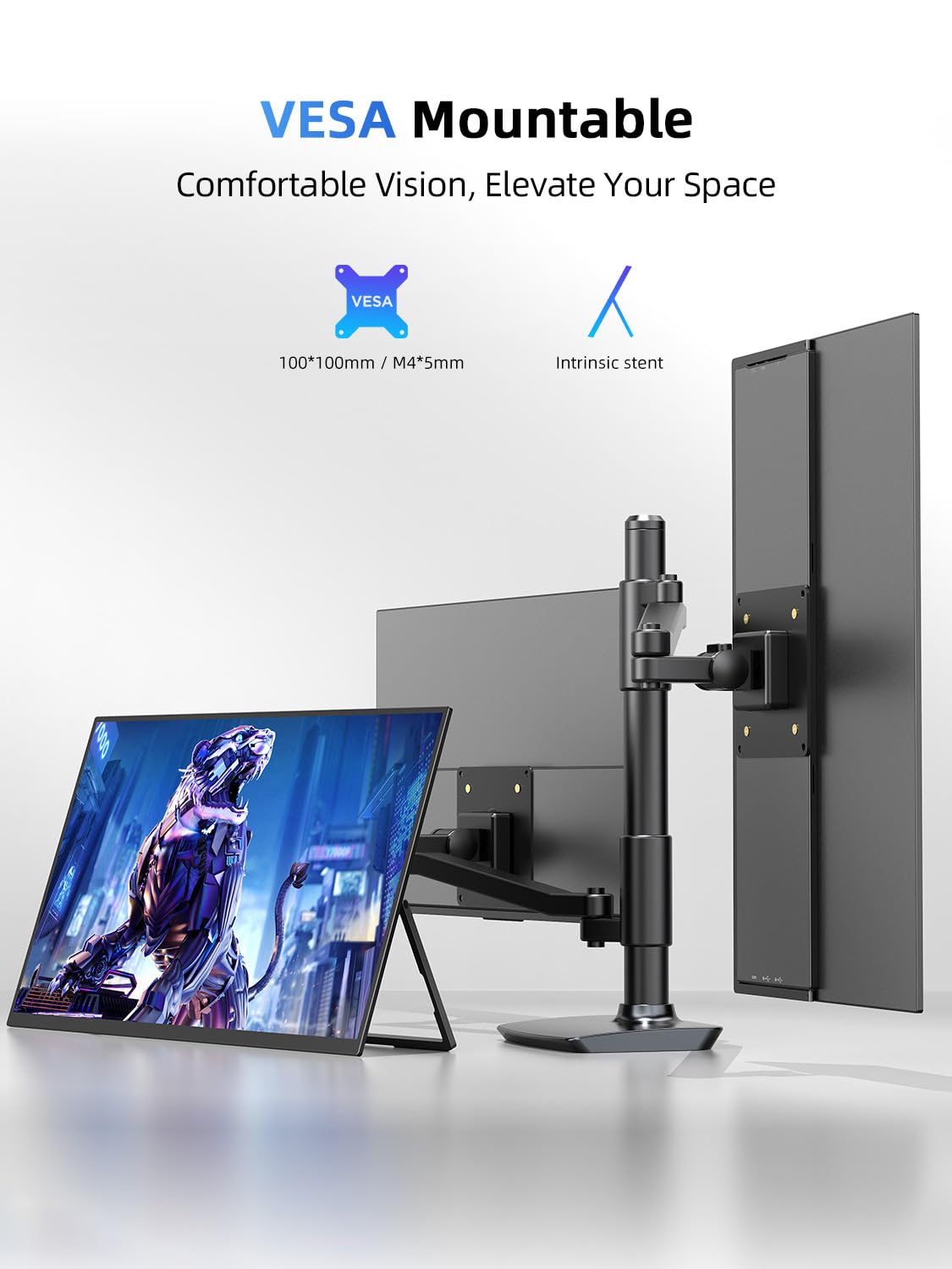 21.5'' Large Portable Monitor for Laptop 100Hz Ultra-Fast IPS Gaming Monitor, QLED 125%sRGB | 2000:1 Contrast | Built-in Stand, Speaker and VESA, USB-C HDMI Second Screen Efficient Work Gaming