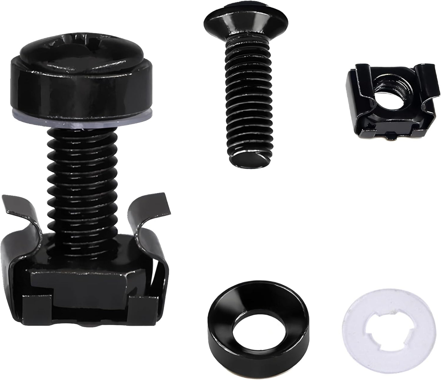 ZCLGOOD 50PCS M6 16mm Set, x Rack Mount Cage Nuts, Screws & Nylon Washers Black Carbon Steel Hardware Kit for Server