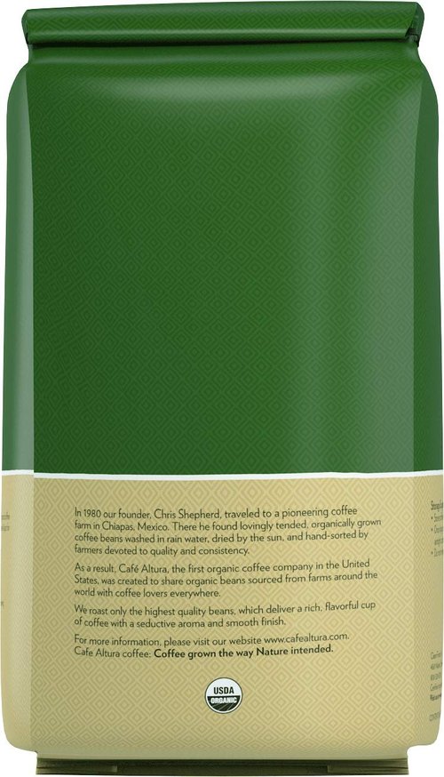 Cafe Altura Whole Bean Organic Coffee, Decaf Espresso - Water Process, 5 lb Bag