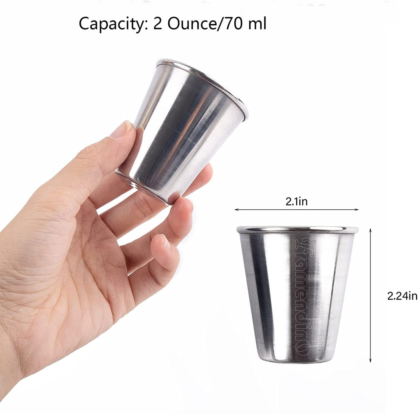 Framendino, 8 Pack 2 Ounce Stainless Steel Shot Cups with Leather Carry Cases Glass Drinking Tumbler