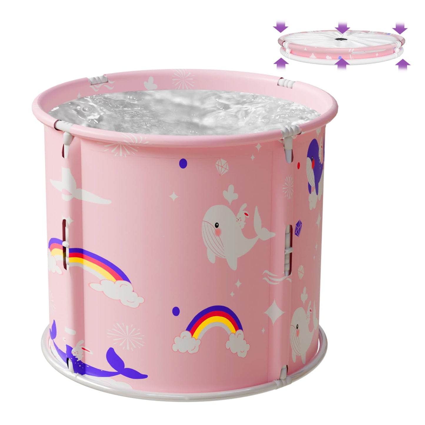 Portable Bathtub, Foldable Bathtub for Kids, Boys and Girls, Therapy Tub for Shower Stall Bathroom Fold Up Japanese Soaking Hot SPA Bath Tub, Outside Ice Bath 21.65''x23.62''(Ocean World Pink)